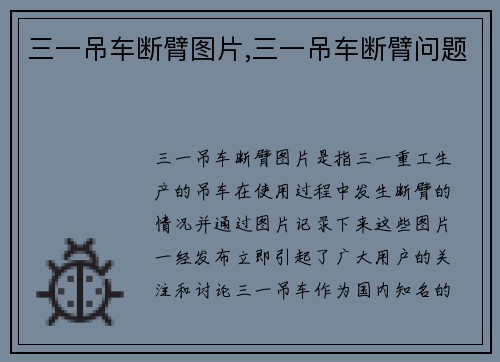 三一吊车断臂图片,三一吊车断臂问题